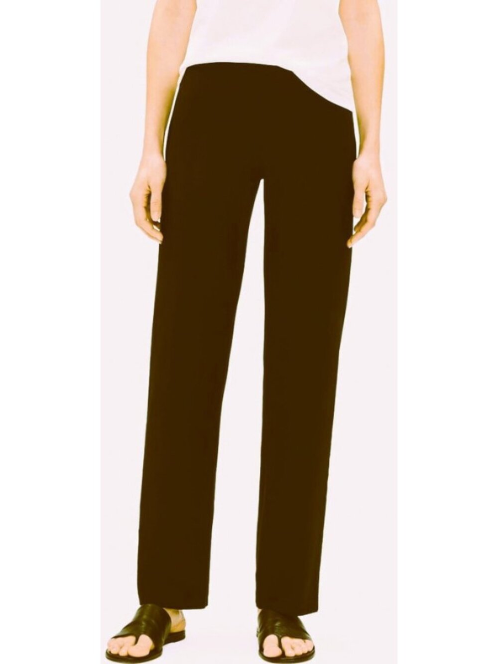 Eileen Fisher Comfort Elastic Waist Stretch Crepe Pants Size M Brown
